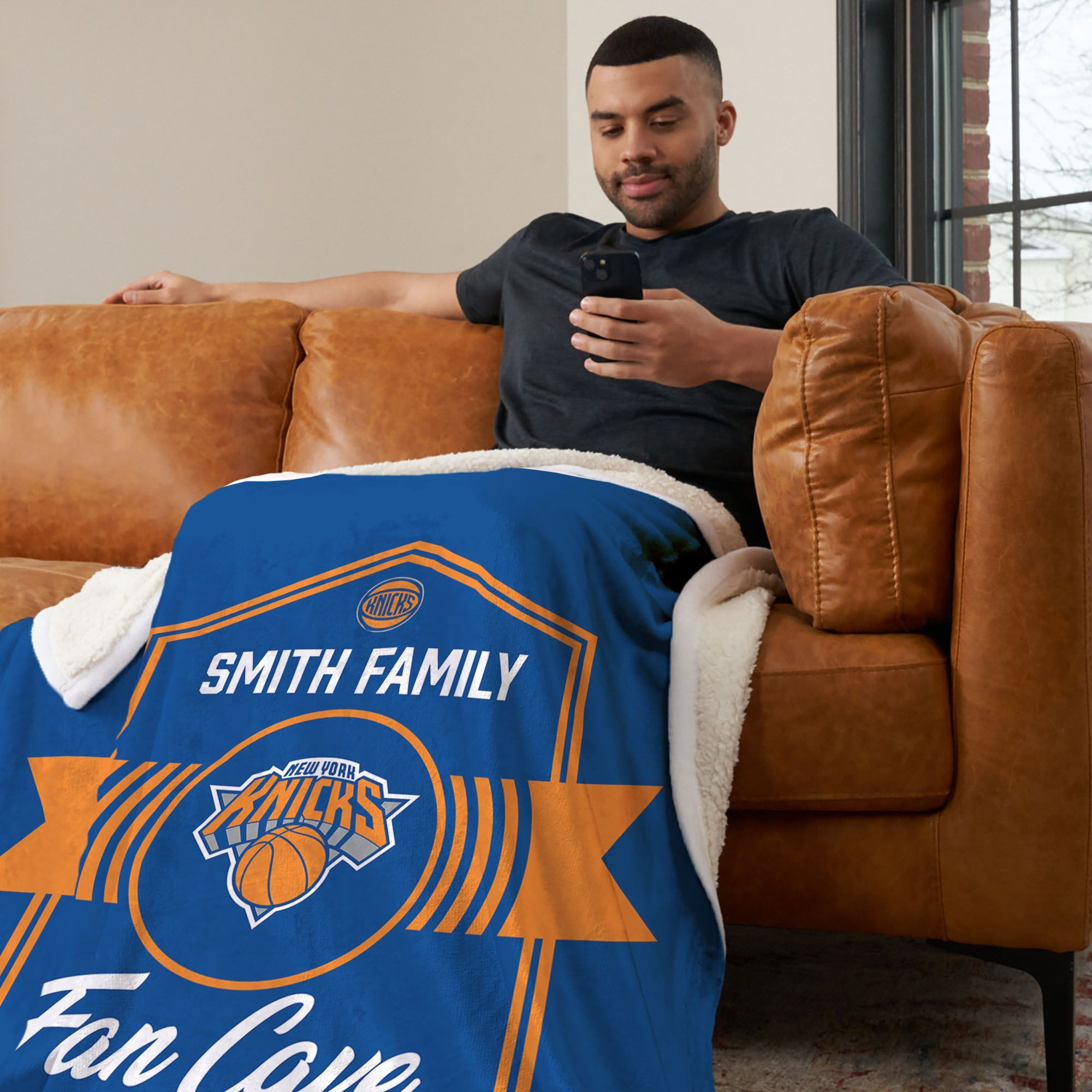 NBA New York Knicks Dominion Personalized Silk Touch Sherpa Throw Blanket 50X60 Inches