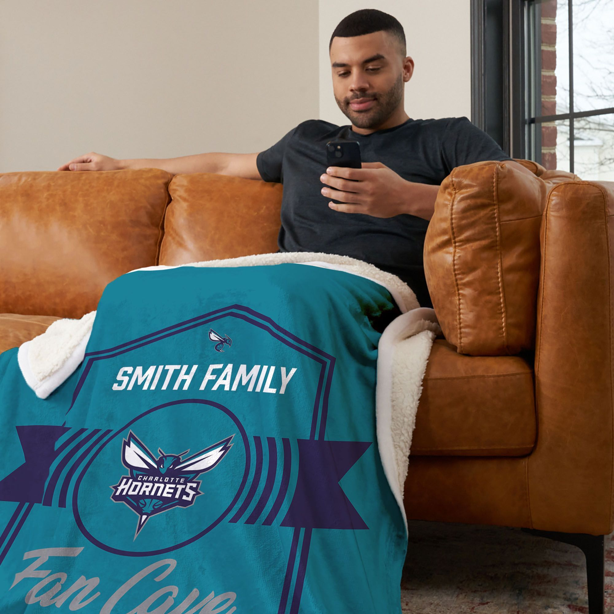 NBA Charlotte Hornets Dominion Personalized Silk Touch Sherpa Throw Blanket 50X60 Inches