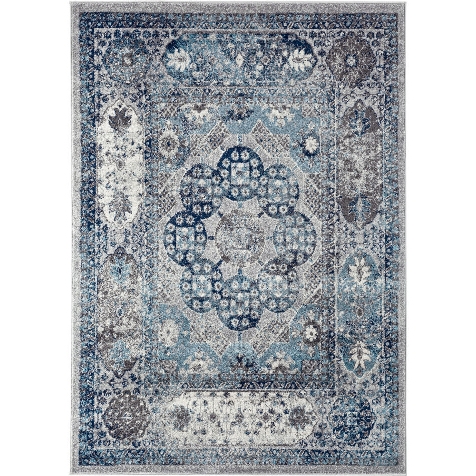 2' x 3' Gray and Blue Medallion Power Loom Area Rug