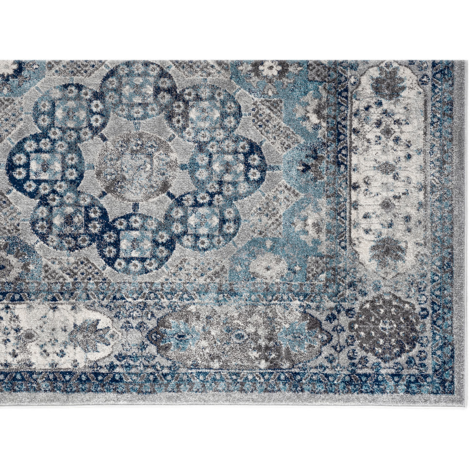 2' x 3' Gray and Blue Medallion Power Loom Area Rug