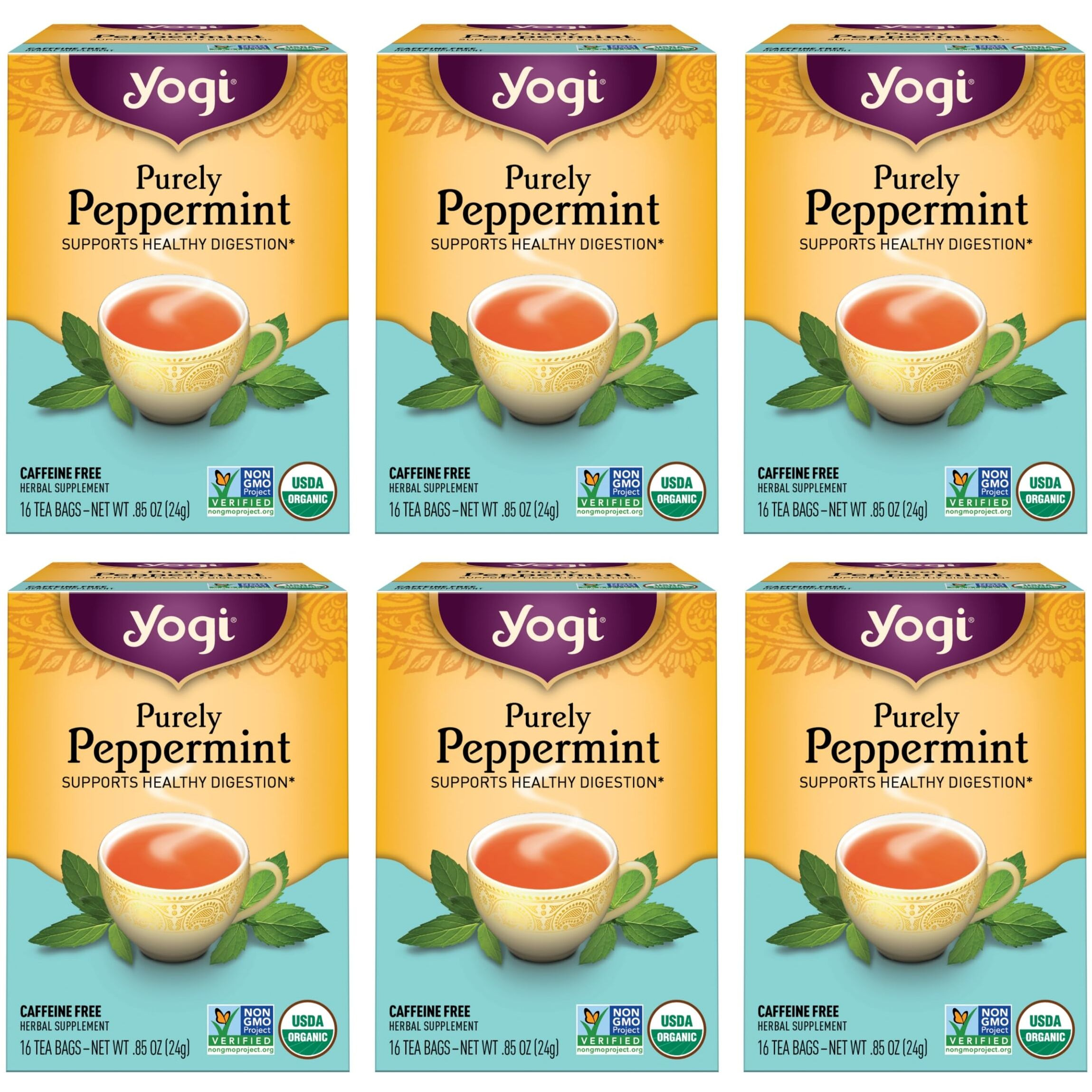 Yogi Organic Herbal Tea caffeine Free Purely Peppermint - 16 Tea Bags - case Of 6(D0102H5WF0T)