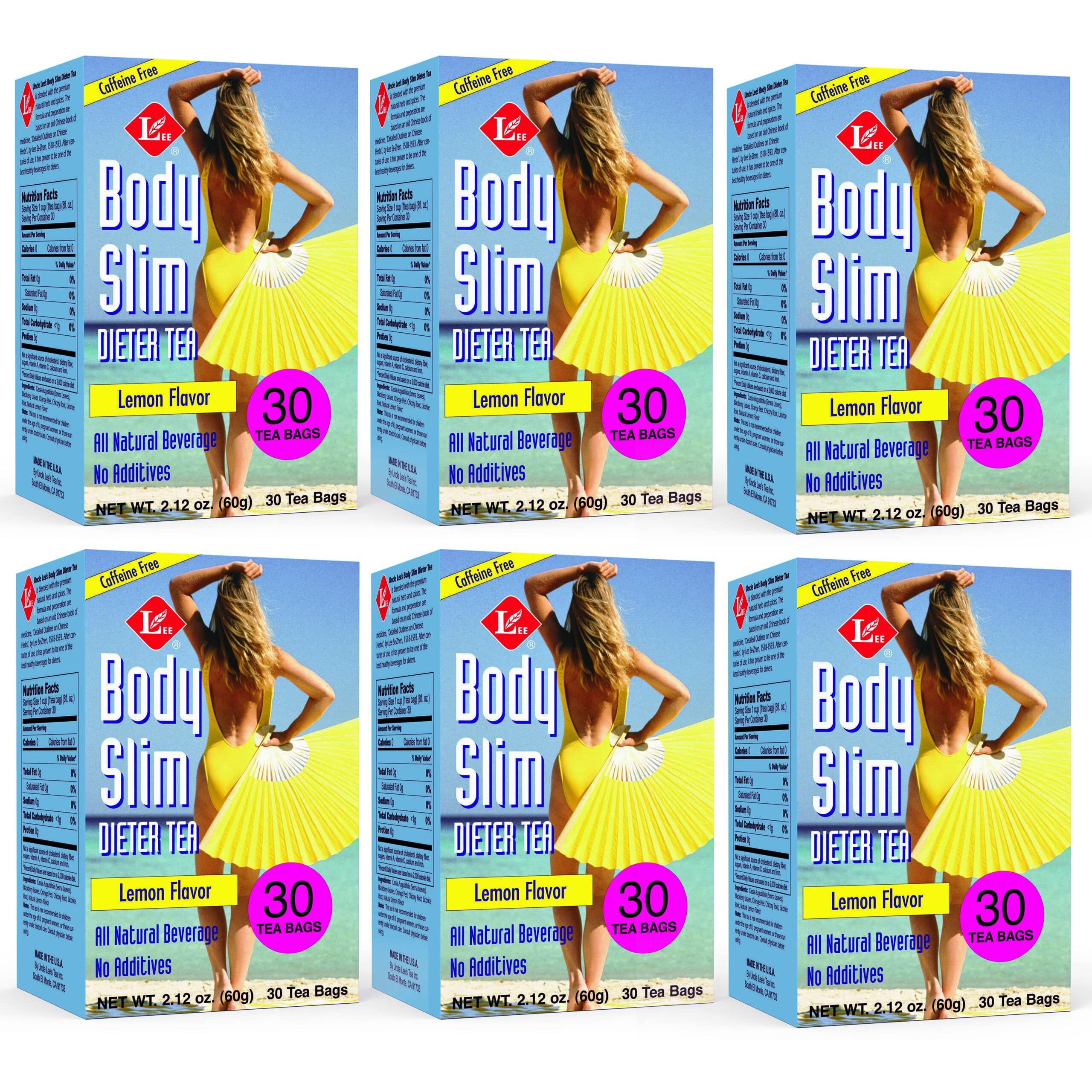 Uncle Lee's Tea Body Slim Tea Dieters Tea, Caffeine Free Chinese Herbal Tea with Senna Leaves and Natural Lemon Zest Flavor Tea Bags (6 Pack - 30 Tea Bags Per Box)