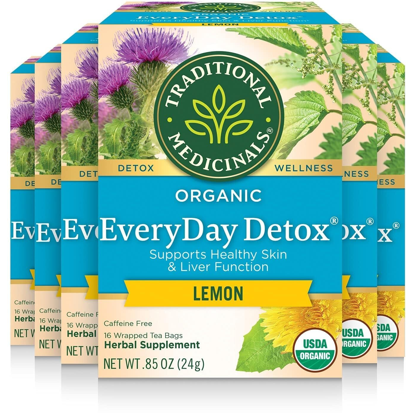 Traditional Medicinals Tea, Organic EveryDay Detox Lemon, Supports Healthy Skin & Liver Function, Detox, 96 Tea Bags (6 Pack)