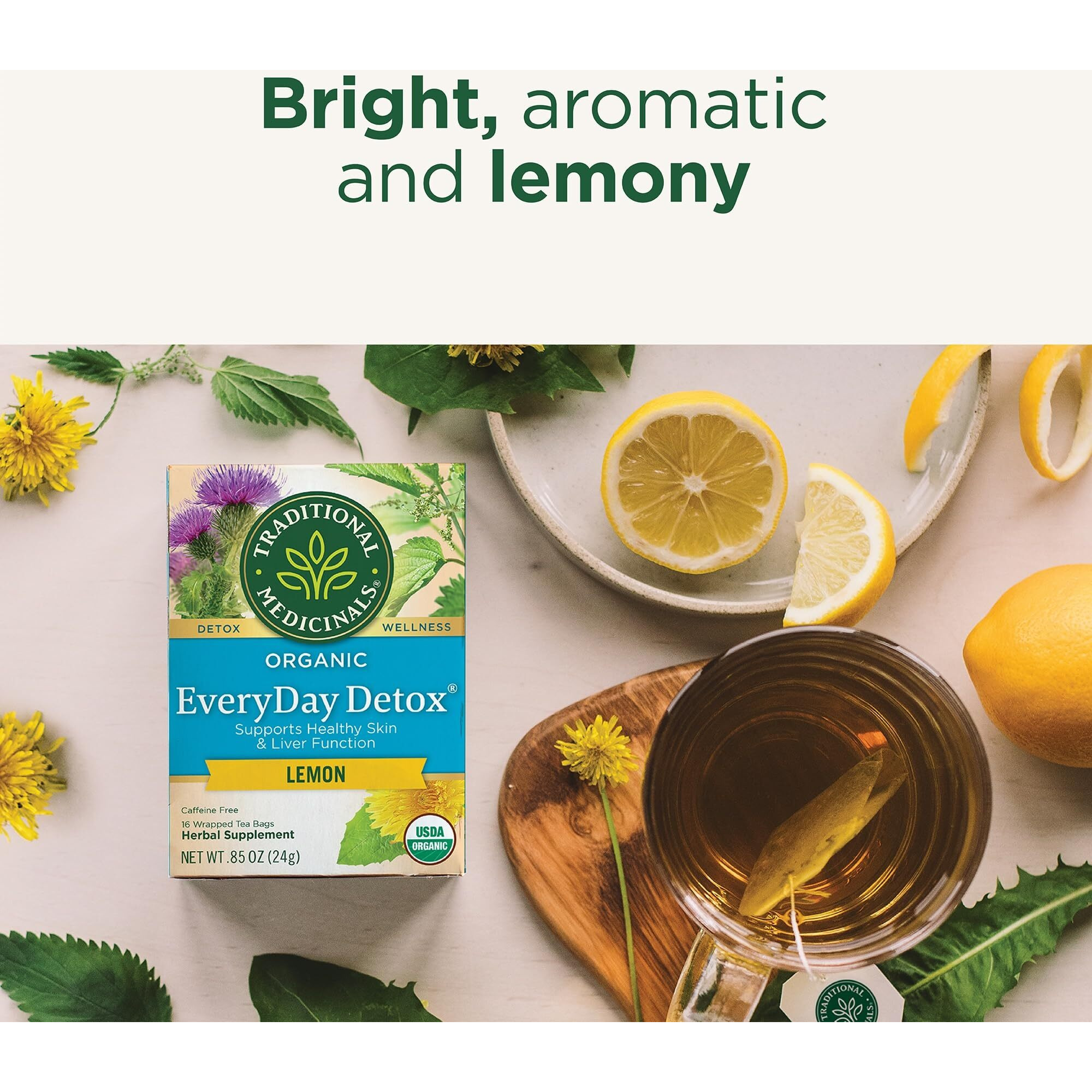 Traditional Medicinals Tea, Organic EveryDay Detox Lemon, Supports Healthy Skin & Liver Function, Detox, 96 Tea Bags (6 Pack)