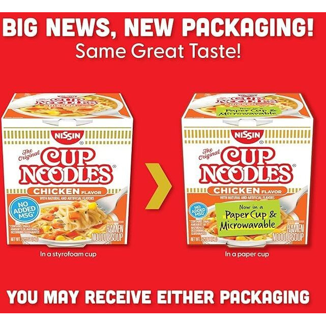 NISSIN FOODS Top Ramen Chicken Flavor Cup Noodles - Chicken - 2.25 oz - 12 / Carton