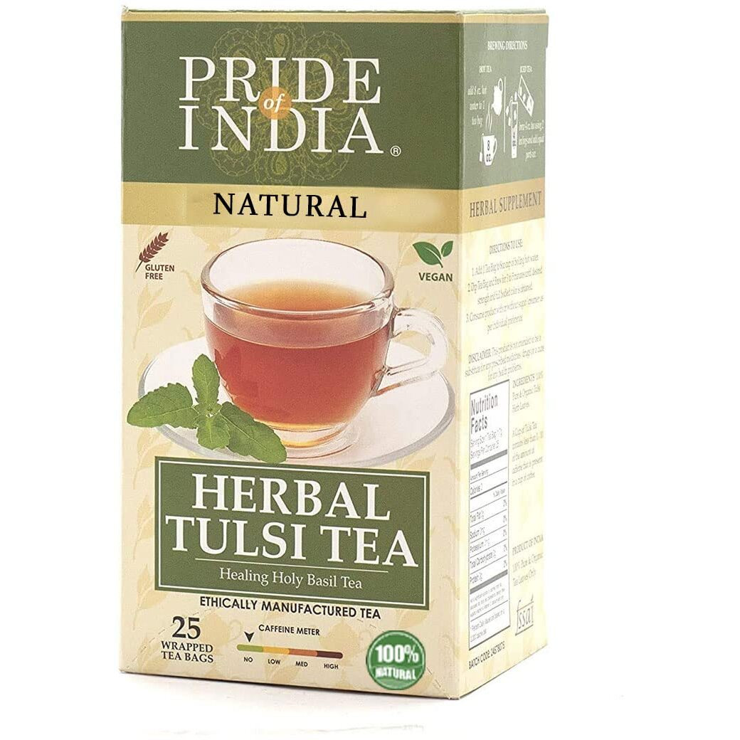 Pride Of India Organic Tulsi Herbal Tea, 25 Tea Bags, Decaf(D0102HEYTVV.)