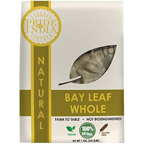 Pride Of India Natural Bay Leaf Whole- 1 oz (29 gm) Resealable Pouch- Certified Pure & Premium Quality Whole Spice - Best used in Soups, Meats, Fish, Tacos etc- Offers Best Value for Money(D0102HP6BVV.)