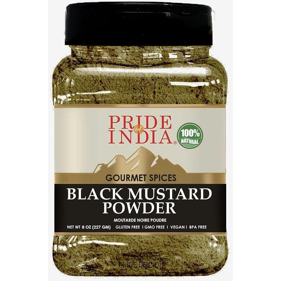 Pride of India Black Mustard Seed Ground Perfect Ingredient in Spice Blends Spice up Pickles/Curries/Stews Additives Free/Gourmet Spice Easy to Store 8 oz. Medium Dual Sifter Bottle(D0102HPIG3U.)