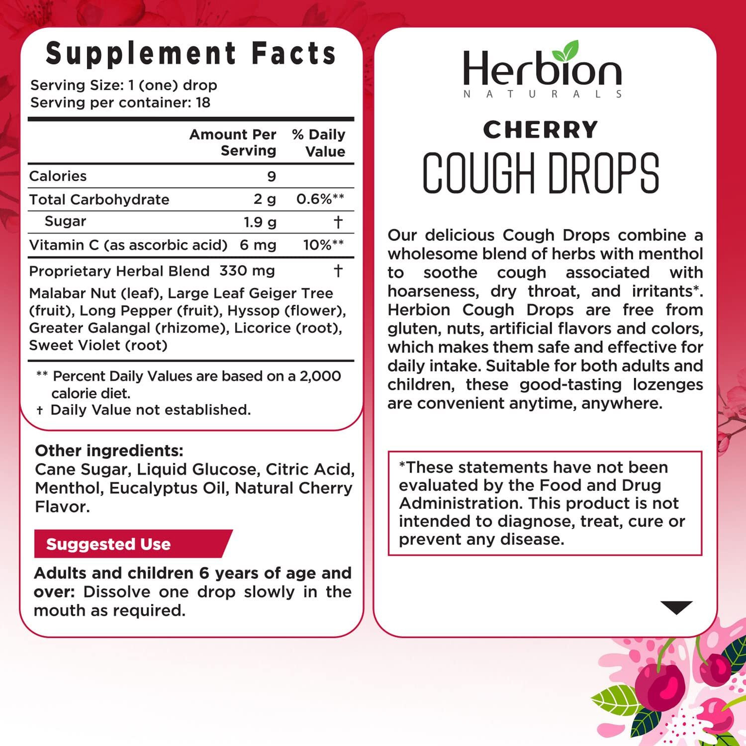 Herbion Naturals - cough Drops cherry - 1 Each - 18 ct(D0102H5NSg6)