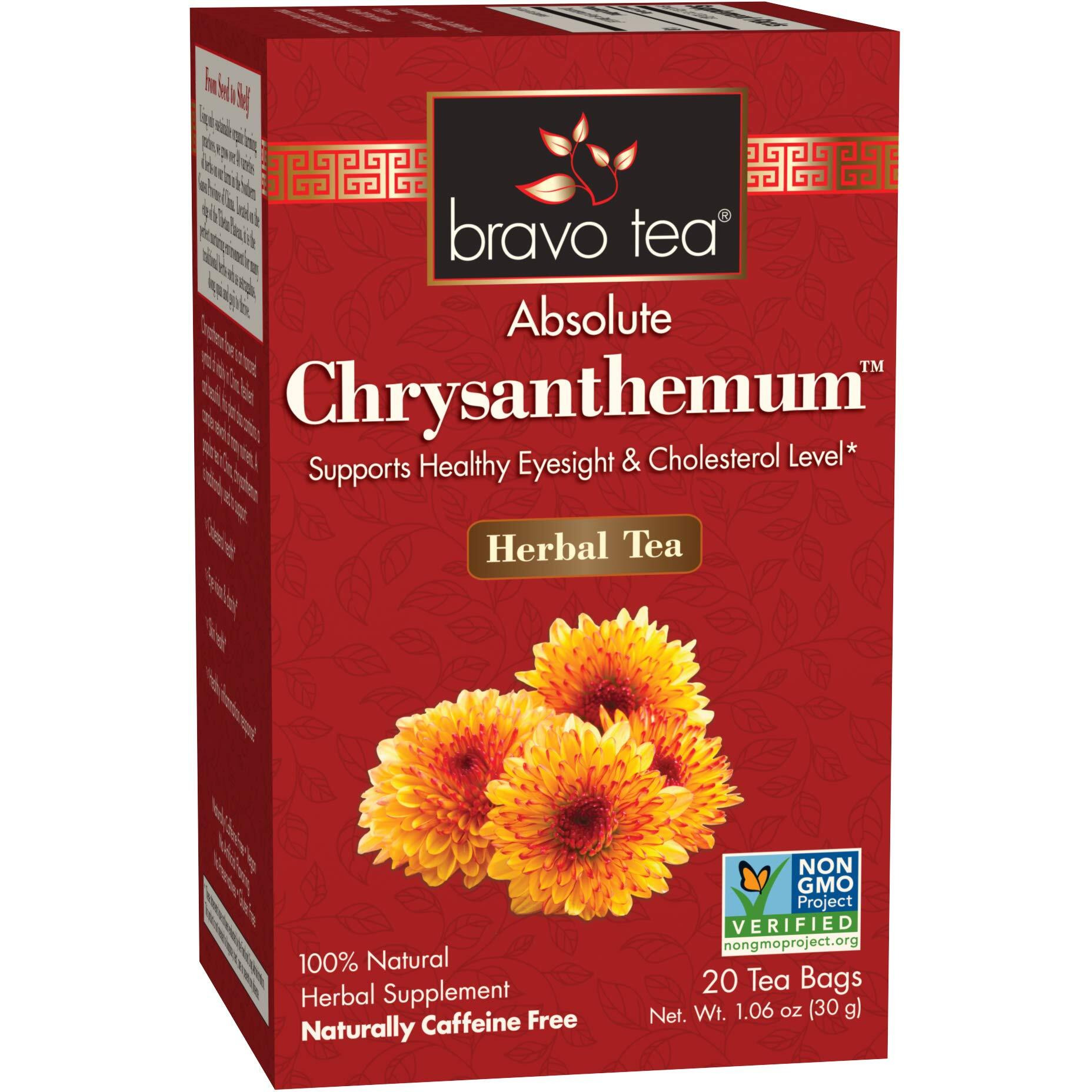 Bravo Tea Absolute Chysanthemum Herbal Tea Caffeine Free, 20 Tea Bags, 1 Count