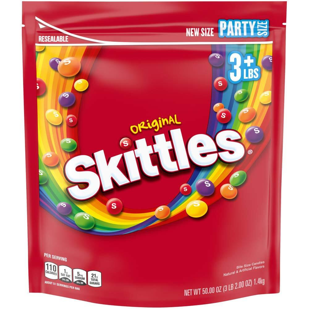 Skittles Original Party Size Bag - Orange, Lemon, Green Apple, Grape, Strawberry - Resealable Container - 3 lb - 1 Each