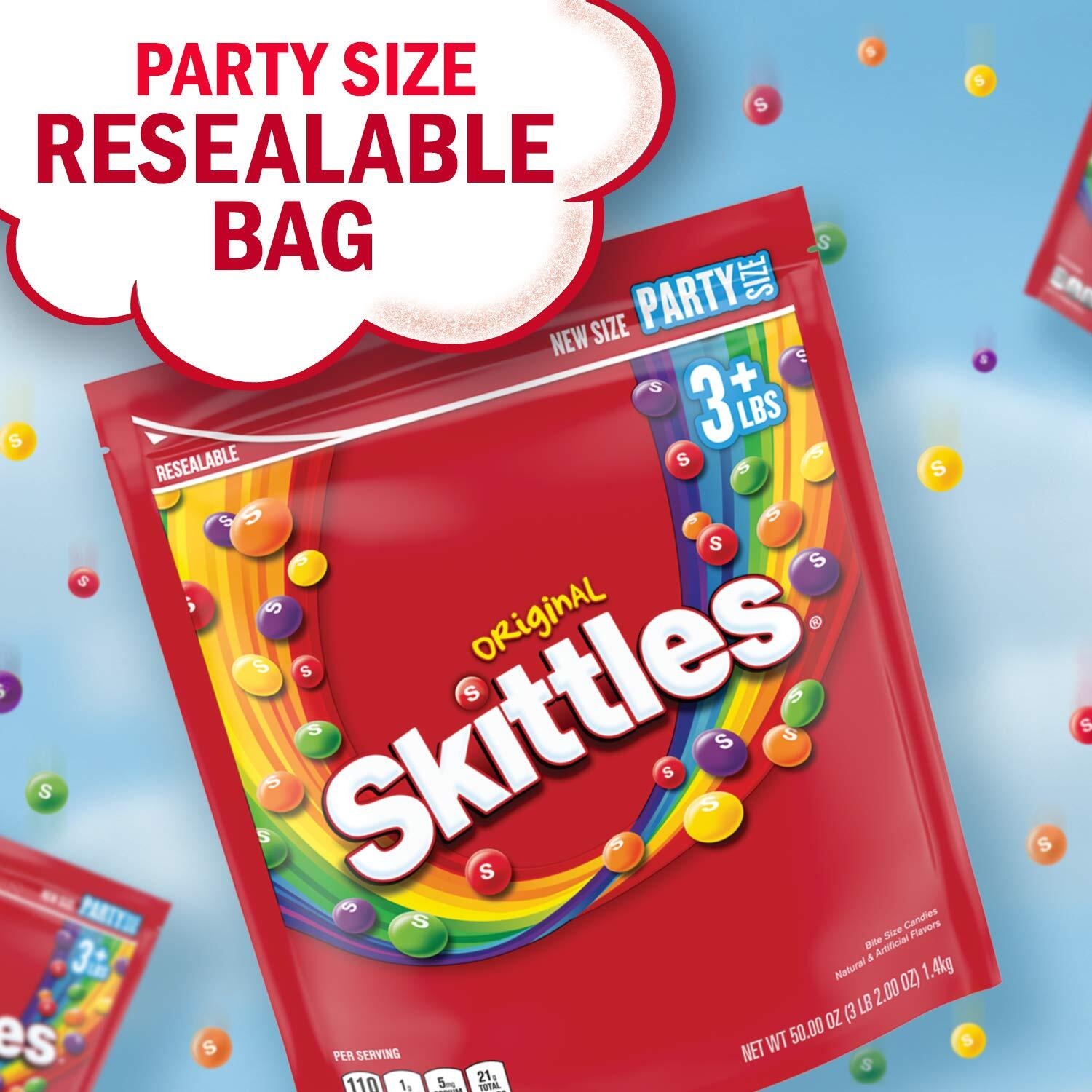 Skittles Original Party Size Bag - Orange, Lemon, Green Apple, Grape, Strawberry - Resealable Container - 3 lb - 1 Each