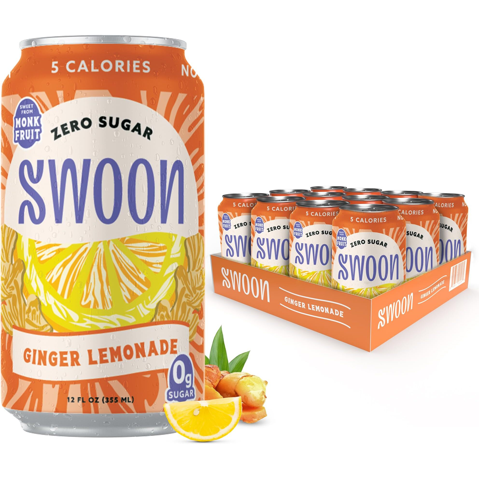 Swoon - Lemonade ginger Zero Sugar - case Of 12-12 Fz(D0102H540XP)