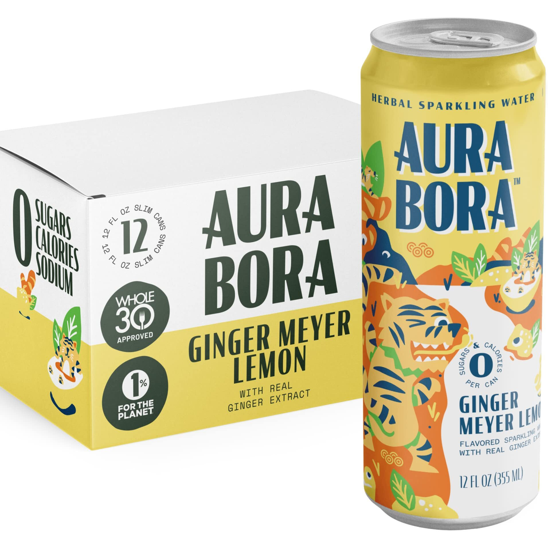 Aura Bora - Sparkling Water ginger Mey Lemon - case Of 12-12 Fz(D0102H5415T)