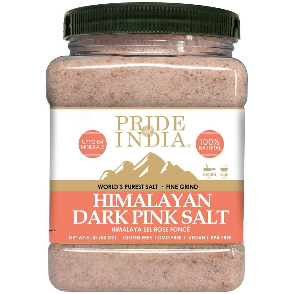 Pride Of India - Pure Himalayan Pink Salt - Enriched w 84+ Natural Minerals  Fine grind 5 Pound Jar(D0102H73UPX)