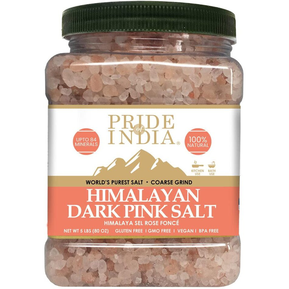 Pride Of India - Himalayan Rock Salt - 84+ Natural Mineral Enriched (Pure Himalayan Pink Salt  coarse grind 5 Pound Jar)(D0102H73UE8)