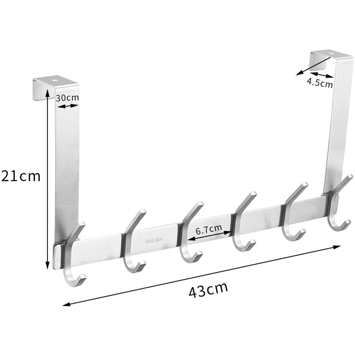 The Door Hooks, Stainless Steel Heavy Duty Over Door Hanger Holder for coat Robe Hat clothe Towels Hanging, Bathroom Organizer Towel Rack 6 Hooks, Brushed Nickel(D0102HgVMLA)