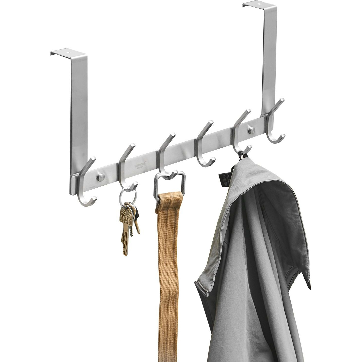 The Door Hooks, Stainless Steel Heavy Duty Over Door Hanger Holder for coat Robe Hat clothe Towels Hanging, Bathroom Organizer Towel Rack 6 Hooks, Brushed Nickel(D0102HgVMLA)
