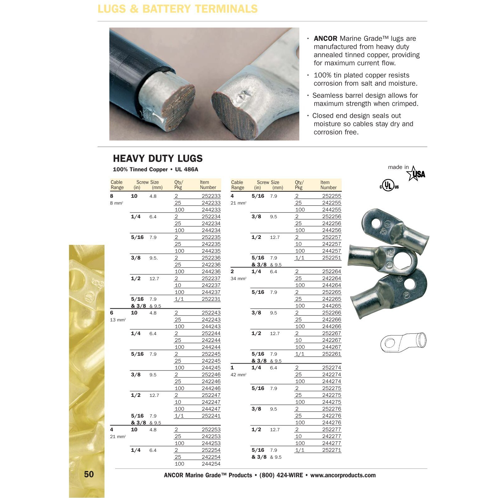 TINNED LUG 4/0 1/2'  10PC