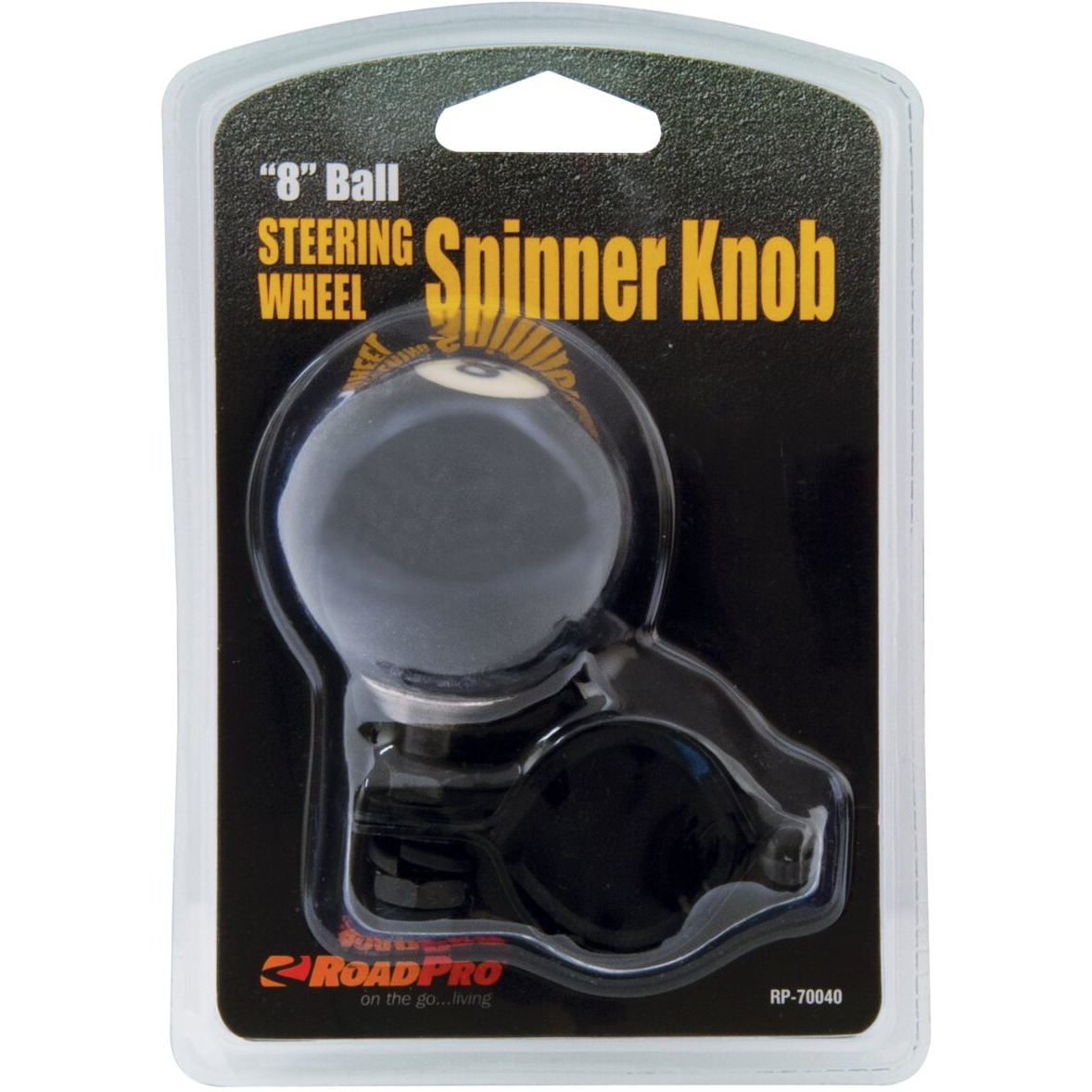 RoadPro  RP-70040 8 Ball Steering Wheel Spinner Knob Universal Fit Brodie Knob for Cars Trucks Semis Tractors Lawn Mower Black