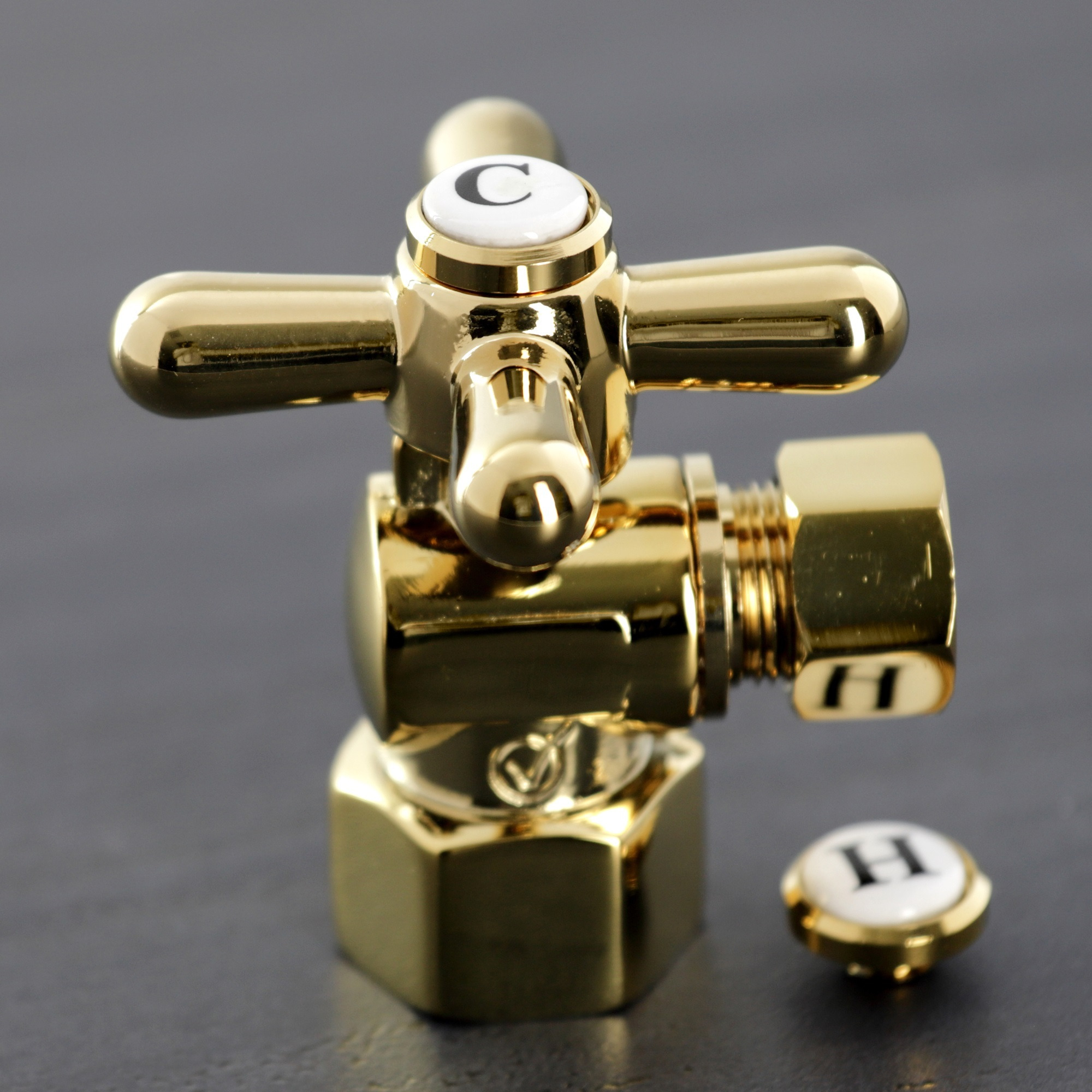 Kingston Brass CC43102X Quarter Turn Valves (1/2-Inch FIP X 3/8-Inch O.D. Compression), Polished Brass
