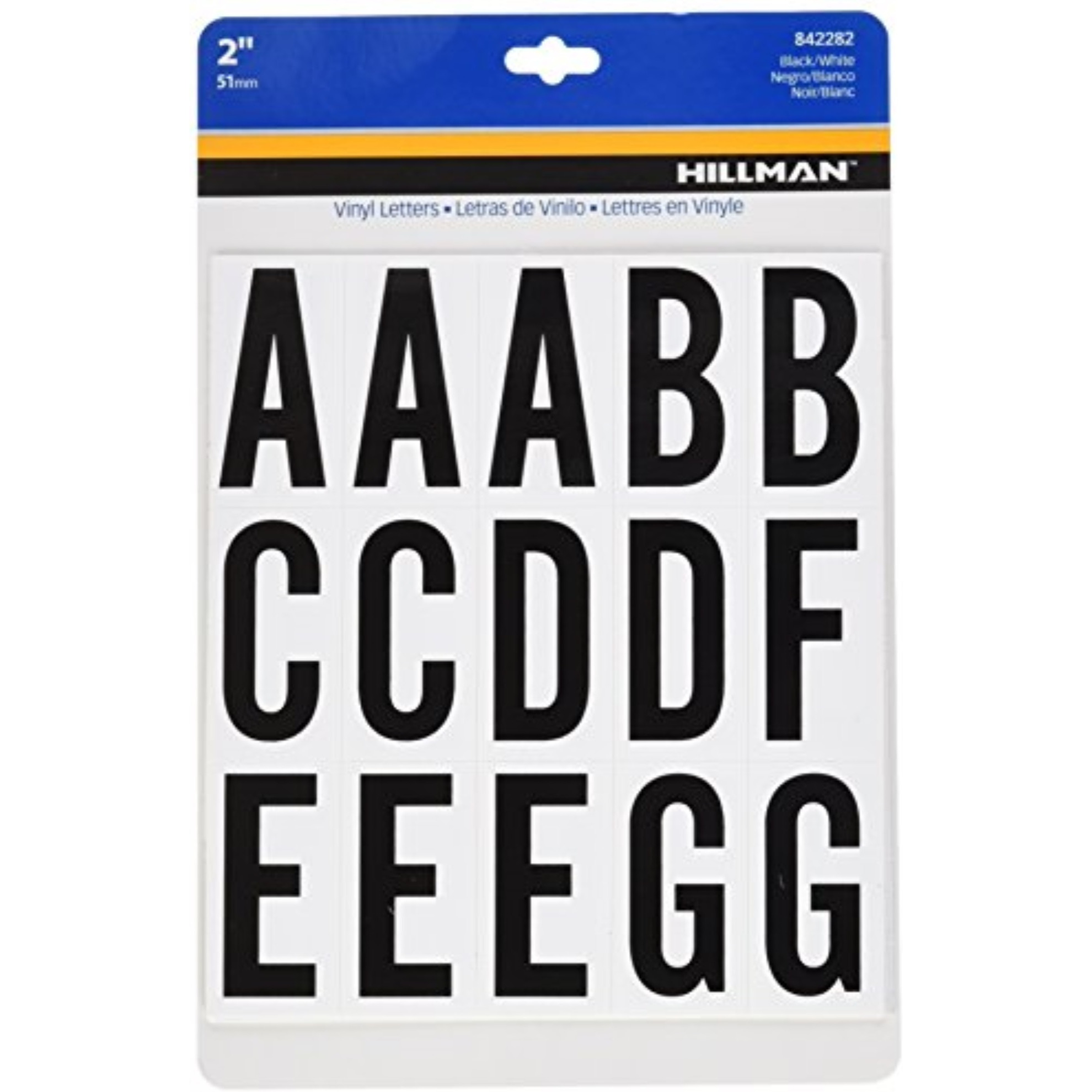 5028739 2"" BK/WT LETTR SET 65PC Hillman 2 in. Black Vinyl Self-Adhesive Letter Set A-Z 65 pc (Pack of 6)