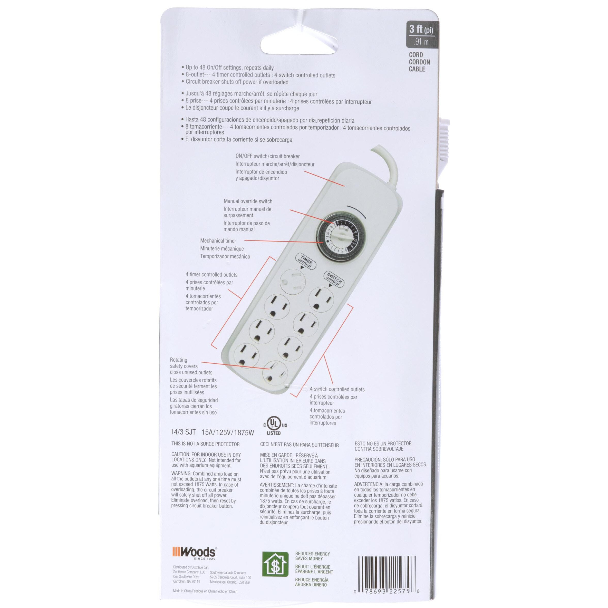 TIMR PWRSTRP WHT 8 OUTLT (Pack of 1)