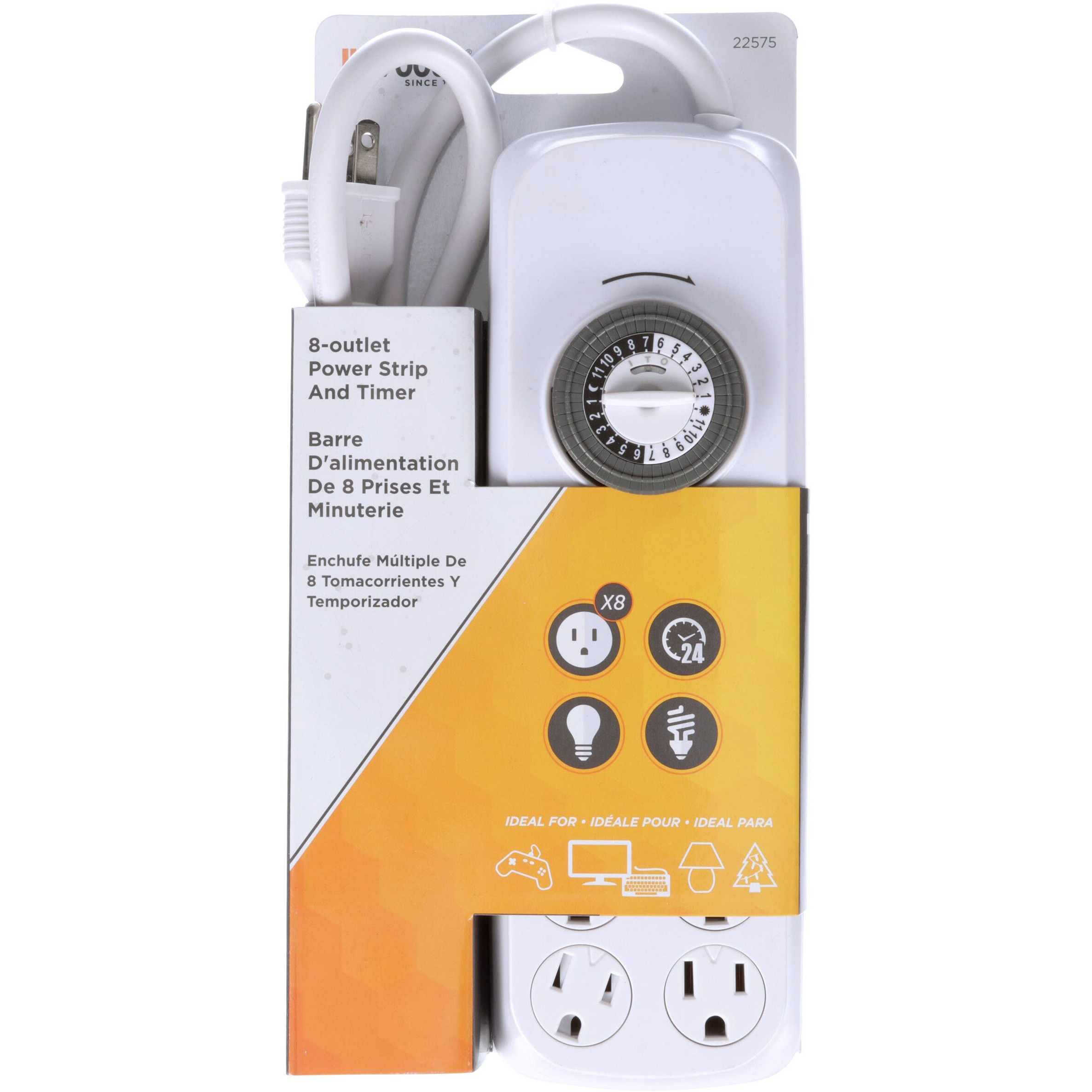 TIMR PWRSTRP WHT 8 OUTLT (Pack of 1)