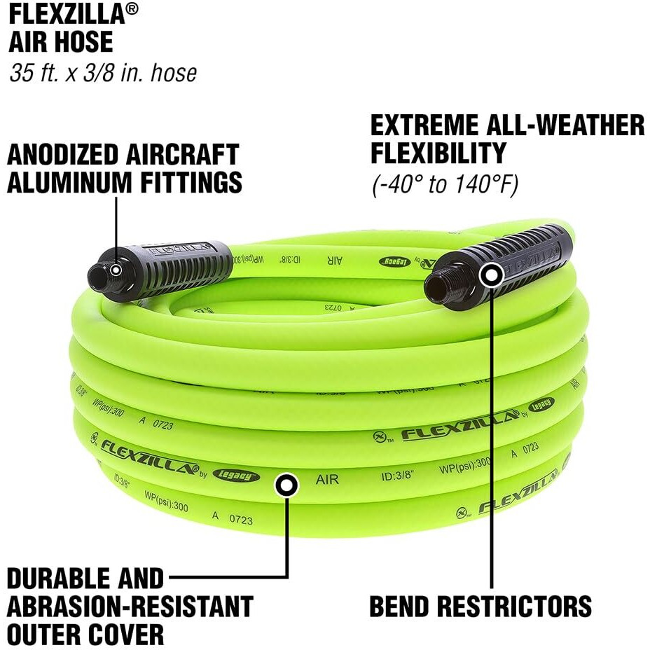 Flexzilla Air Hose 3/8" x 25' 1/4" MNPT Fittings ZillaGreen