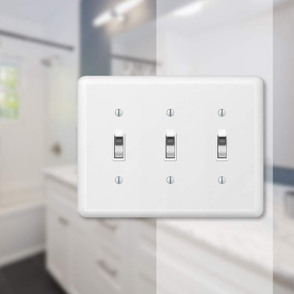 3009146 WALL PLT TOGGLE STL WHT Amerelle Devon White 3 gang Stamped Steel Toggle Wall Plate (Pack of 1)