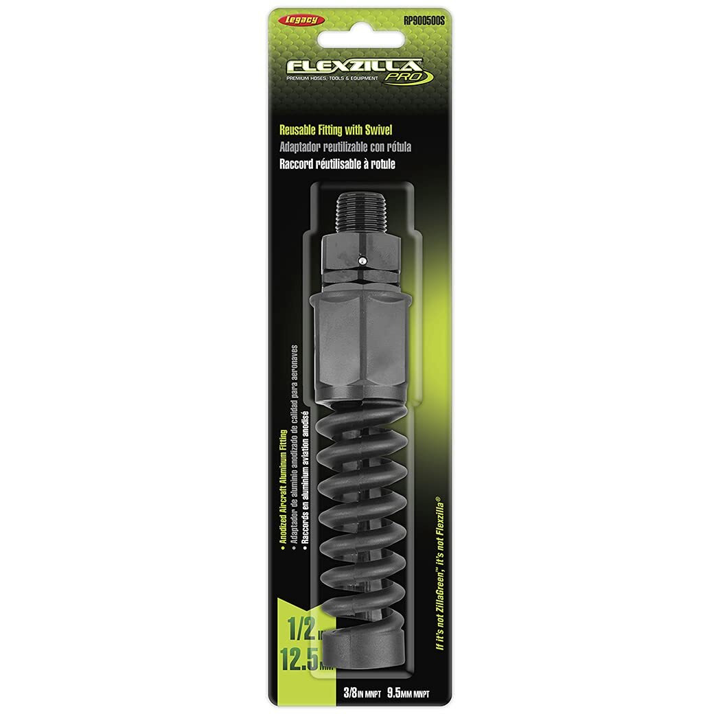 Flexzilla Pro Air Hose Reusable Fitting with Swivel 1/2" Barb 3/8" MNPT