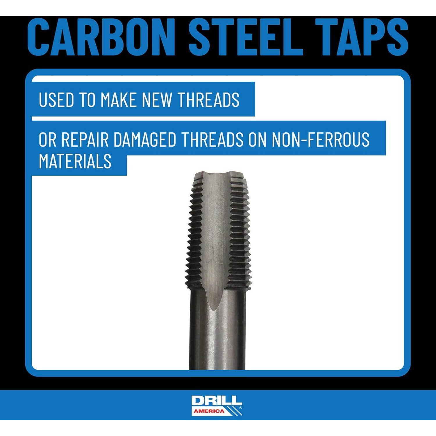 1" Carbon Steel NPT Tap and 1-5/32" HSS Drill Bit in plastic pouch. 1-5/32" drill bit has 1/2" shank.