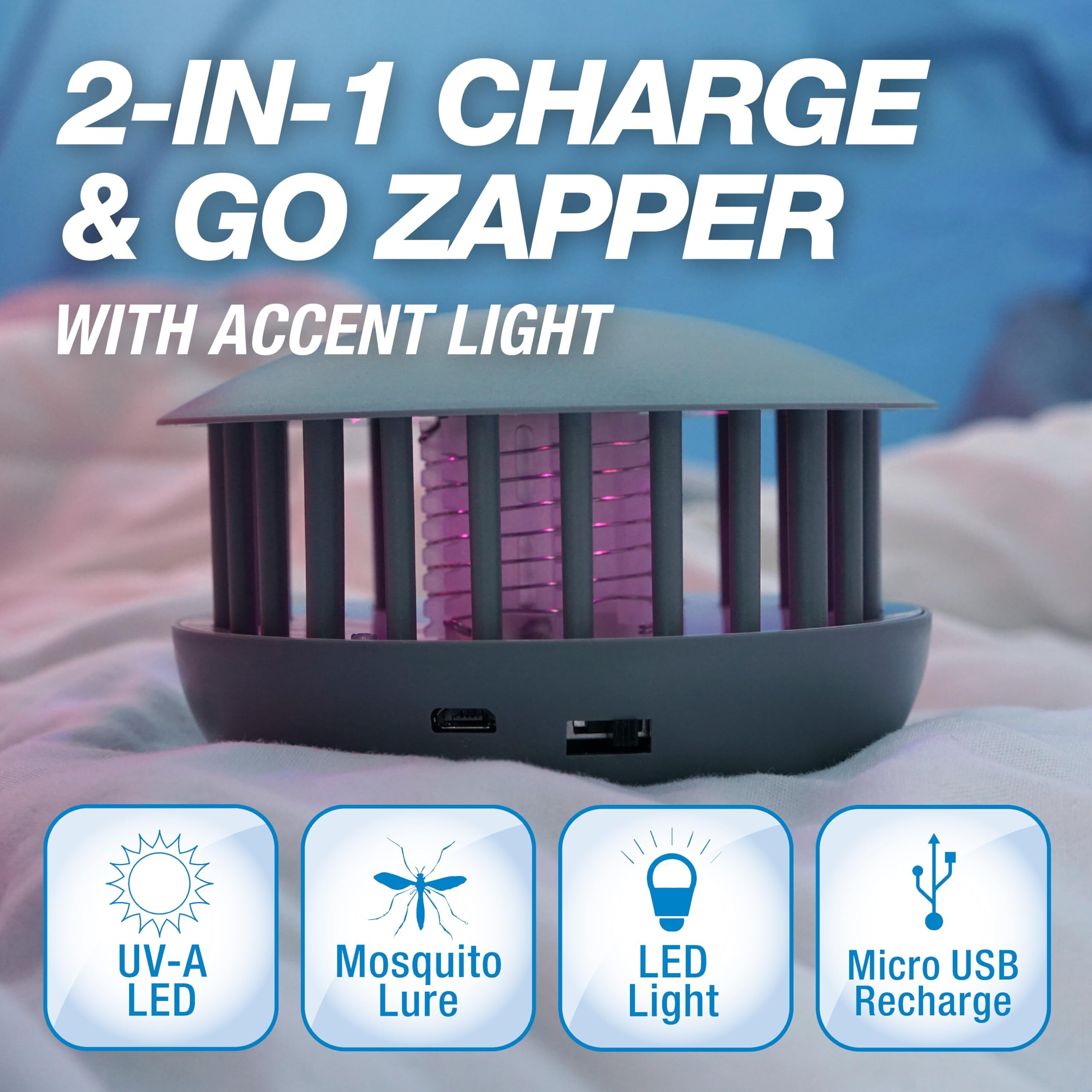 PIC PBZ 2-in-1 Portable Insect Zapper and Accent Light, Gray