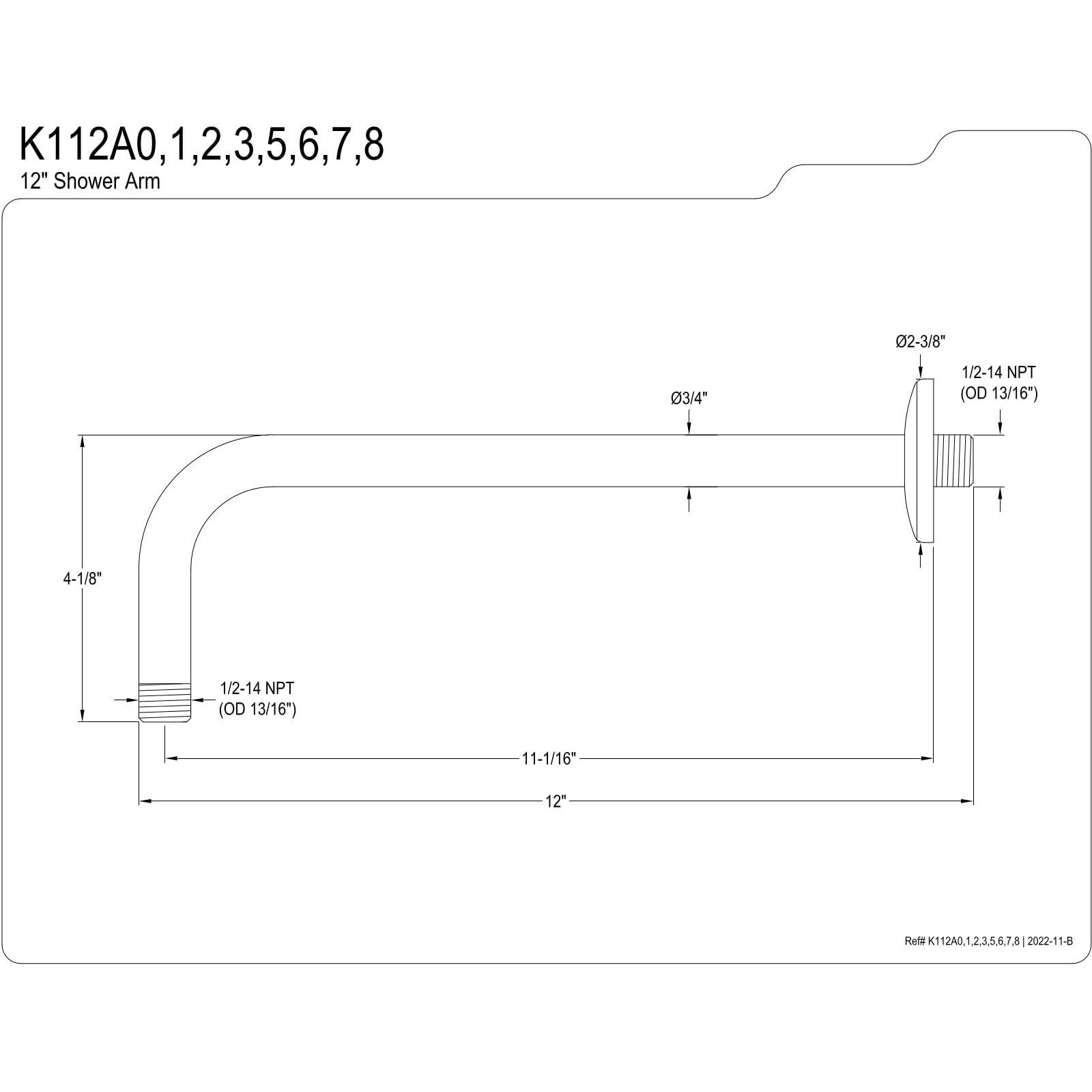 Kingston Brass K112A3 12-Inch Rain Drop Shower Arm, Antique Brass
