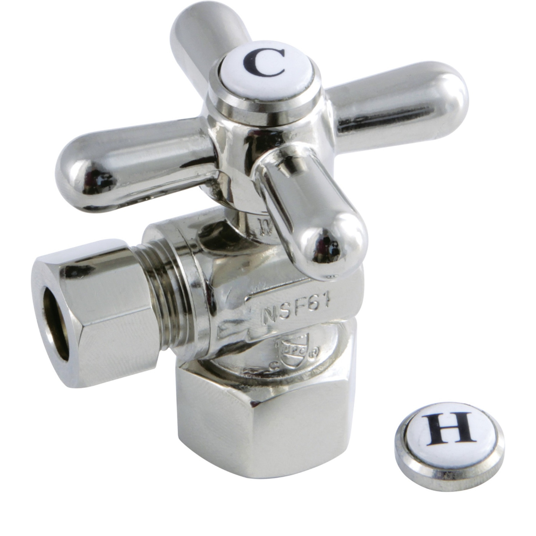 Kingston Brass CC43106X Quarter Turn Valves (1/2-Inch FIP X 3/8-Inch O.D. Compression), Polished Nickel