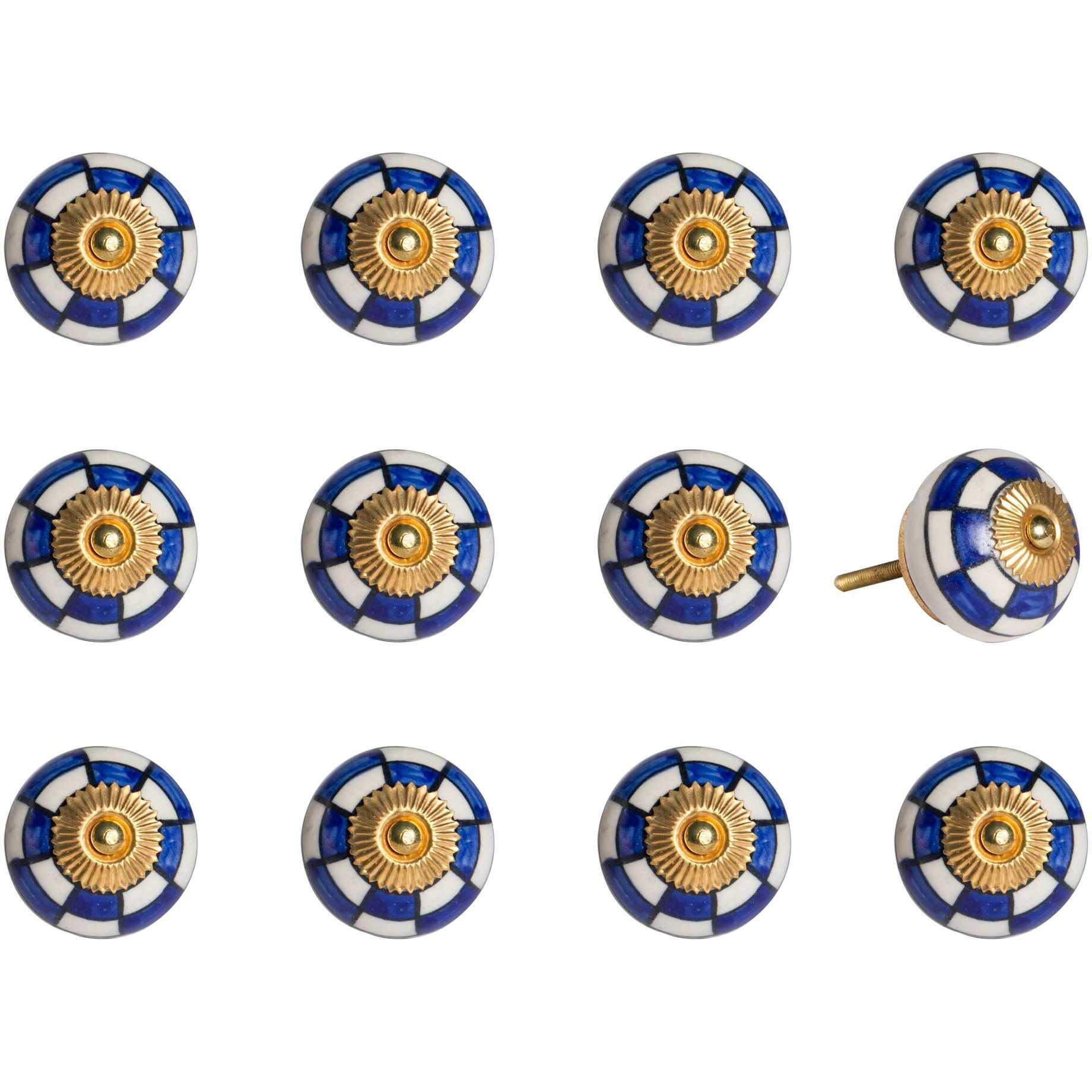 1.5" X 1.5" X 1.5" White Blue And Gold  Knobs 12 Pack