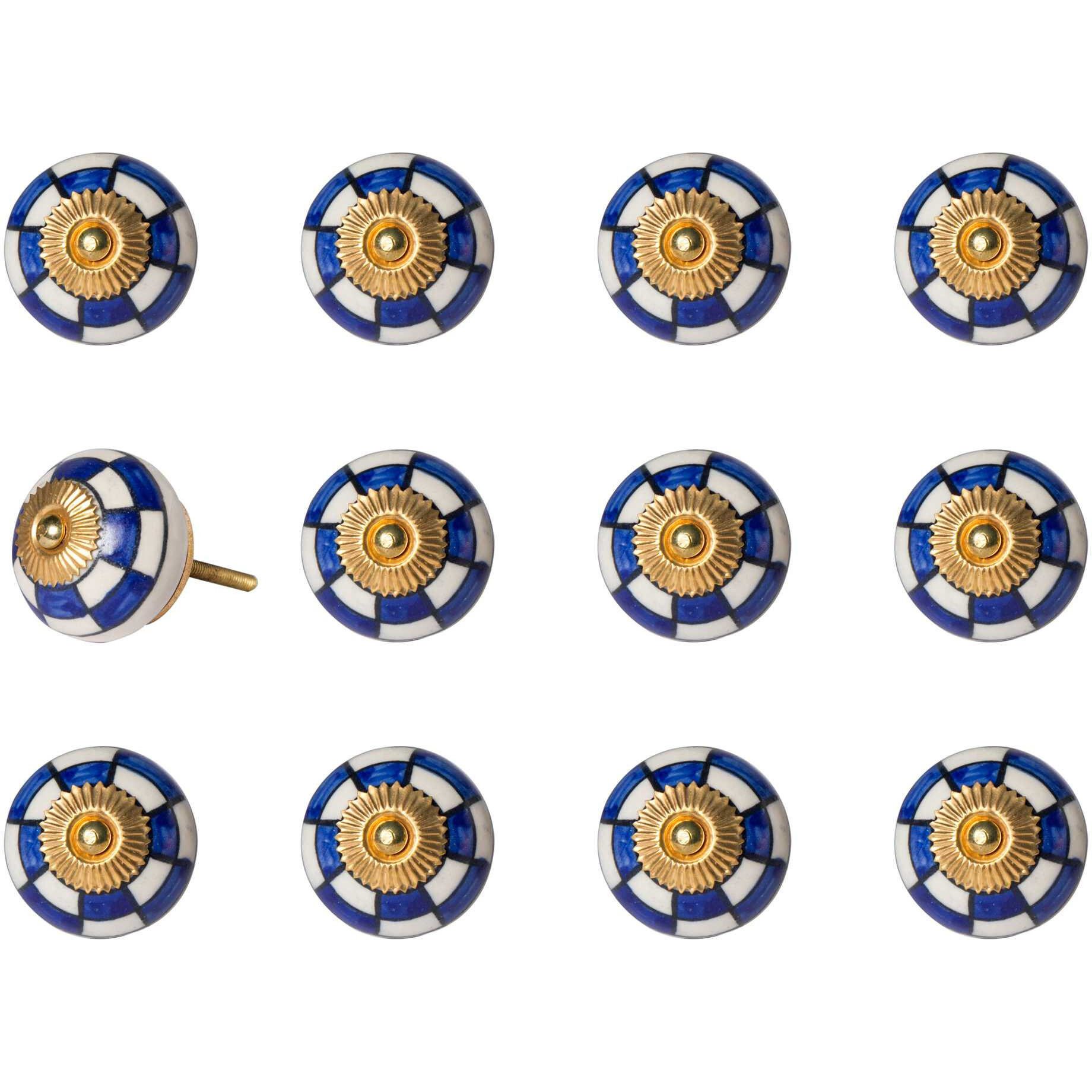 1.5" X 1.5" X 1.5" White Blue And Gold  Knobs 12 Pack
