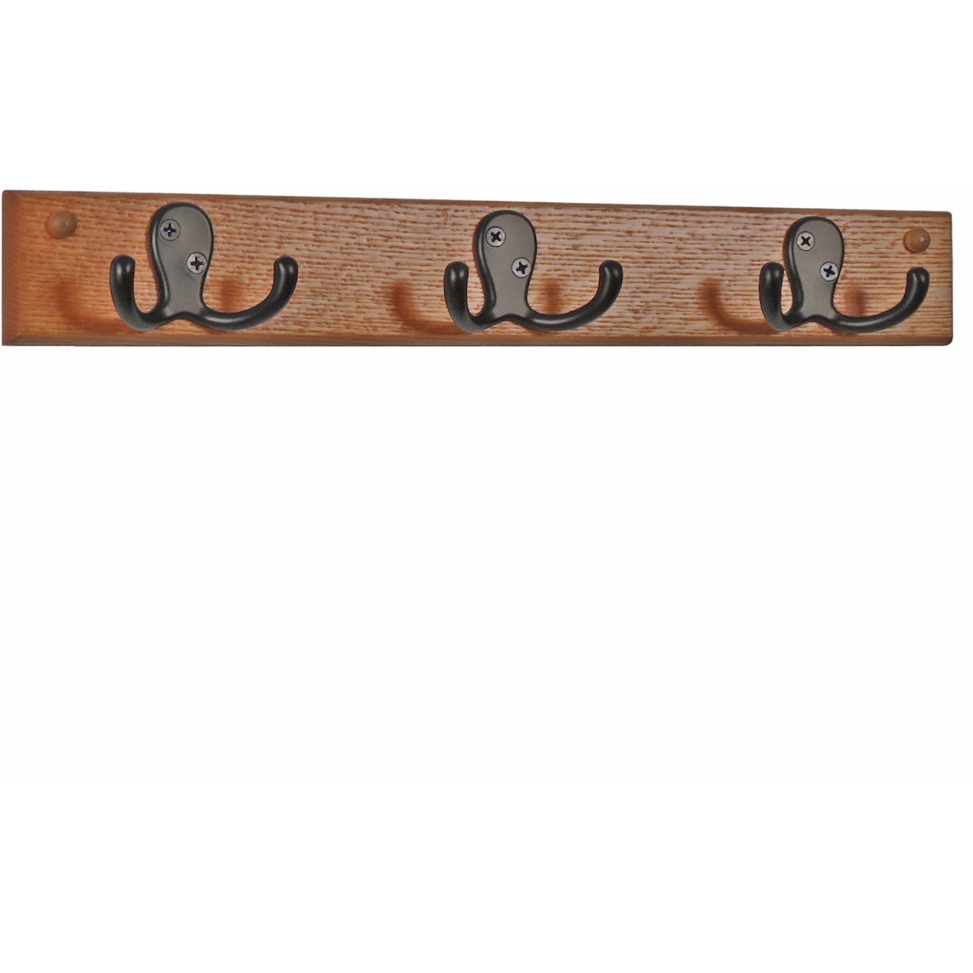Wooden Mallet 3 Double Prong Hook Rail/Coat Rack, Black Hooks, Medium Oak