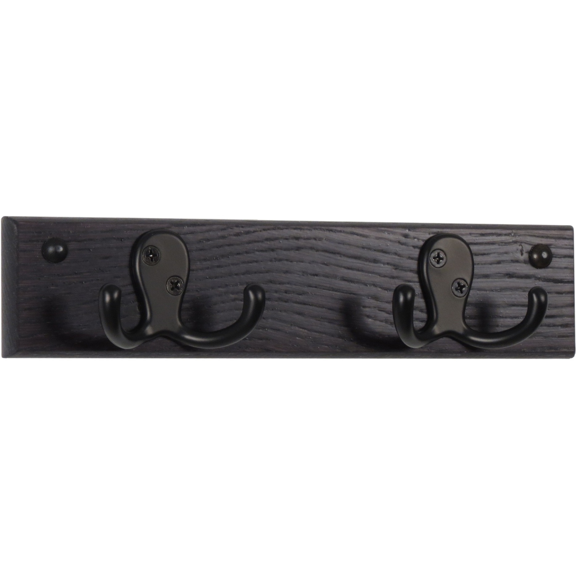 Wooden Mallet 2 Double Prong Hook Rail/Coat Rack, Black Hooks, Black