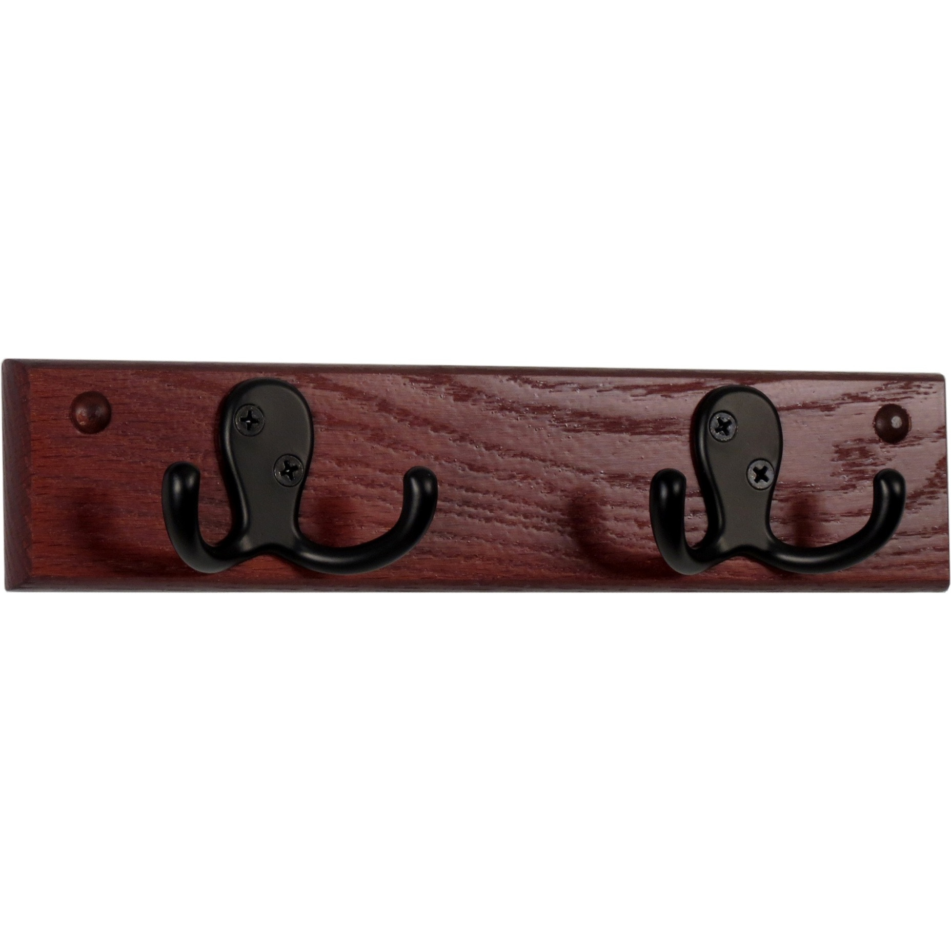 Wooden Mallet 2 Double Prong Hook Rail/Coat Rack, Black Hooks, Mahogany