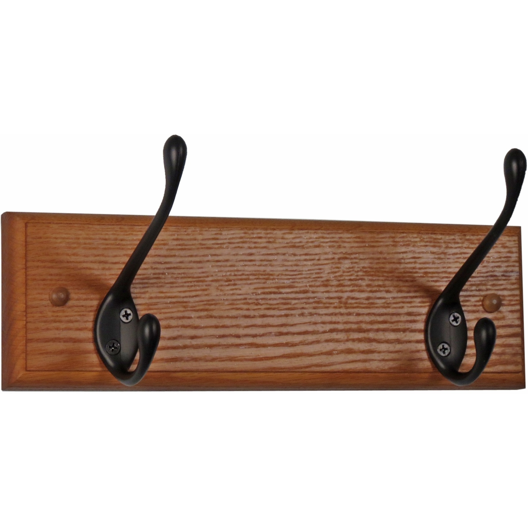 Wooden Mallet 2 Hook Coat Rack, Black Hooks, Medium Oak