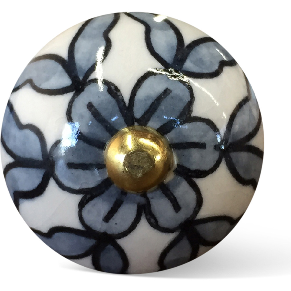1.5" X 1.5" X 1.5" White Blue Black Handpainted Ceramic  Knobs 8 Pack