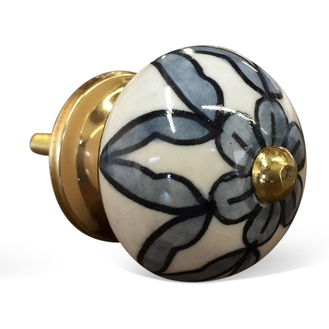 1.5" X 1.5" X 1.5" White Blue Black Handpainted Ceramic  Knobs 8 Pack