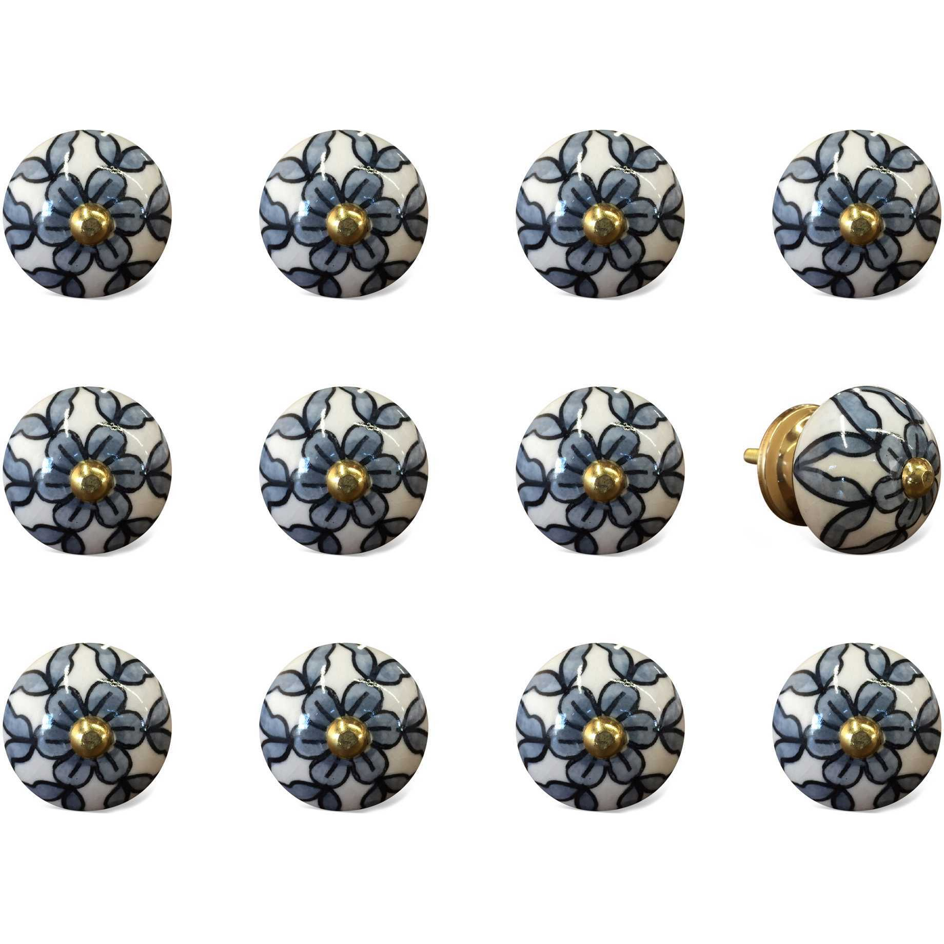 1.5" X 1.5" X 1.5" White Blue And Black  Knobs 12 Pack