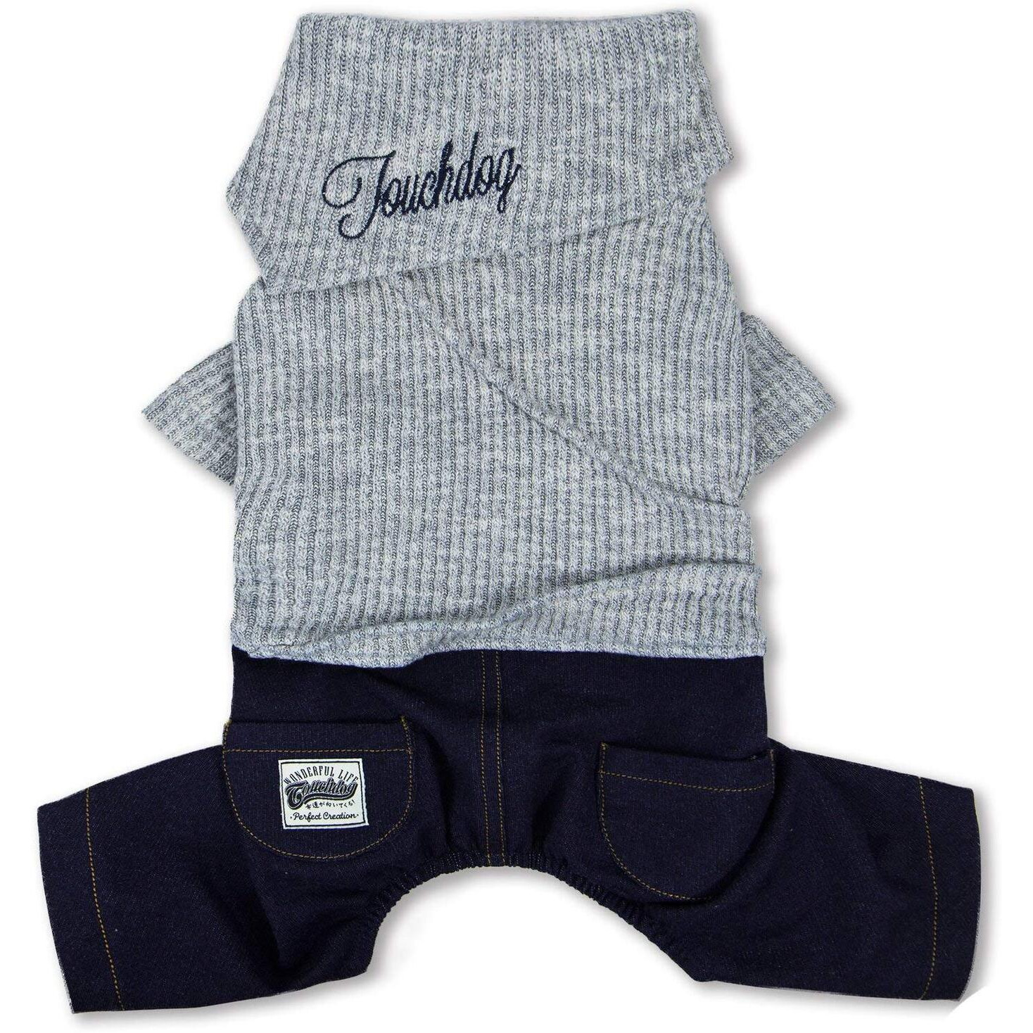 Touchdog Vogue Neck-Wrap Sweater and Denim Pant Outfit- Small/Grey