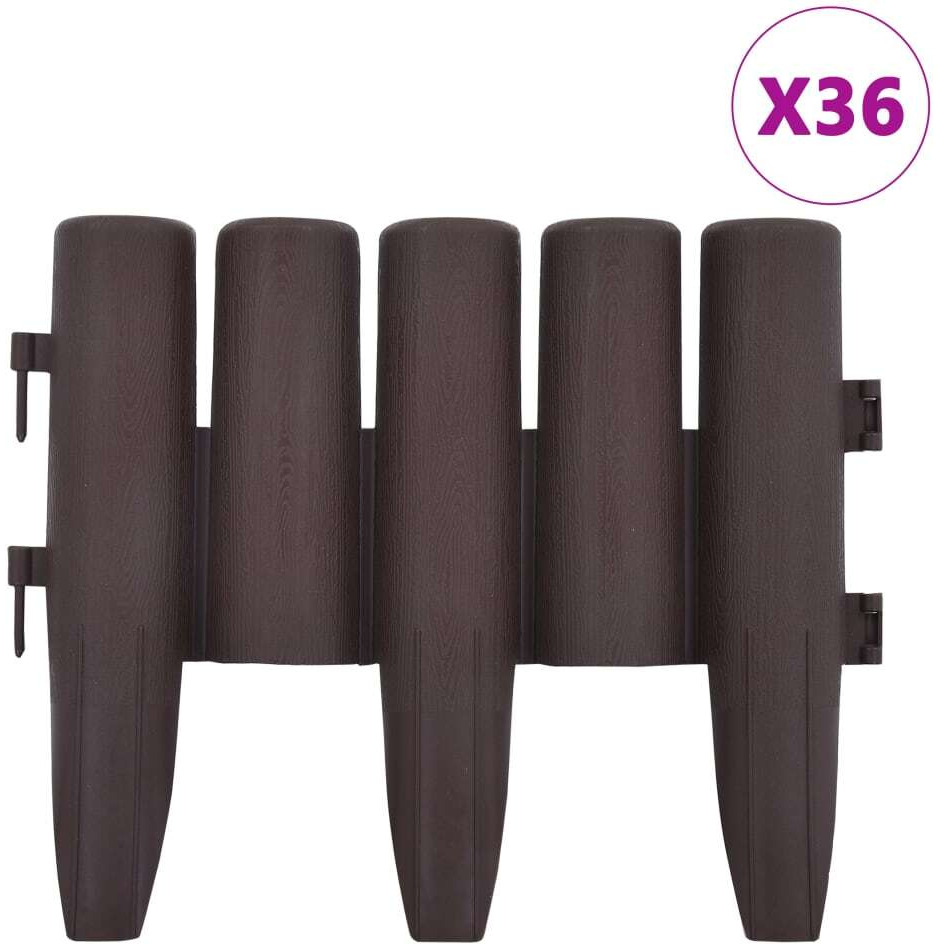 vidaXL Lawn Edgings 36 pcs Brown 393.7" PP