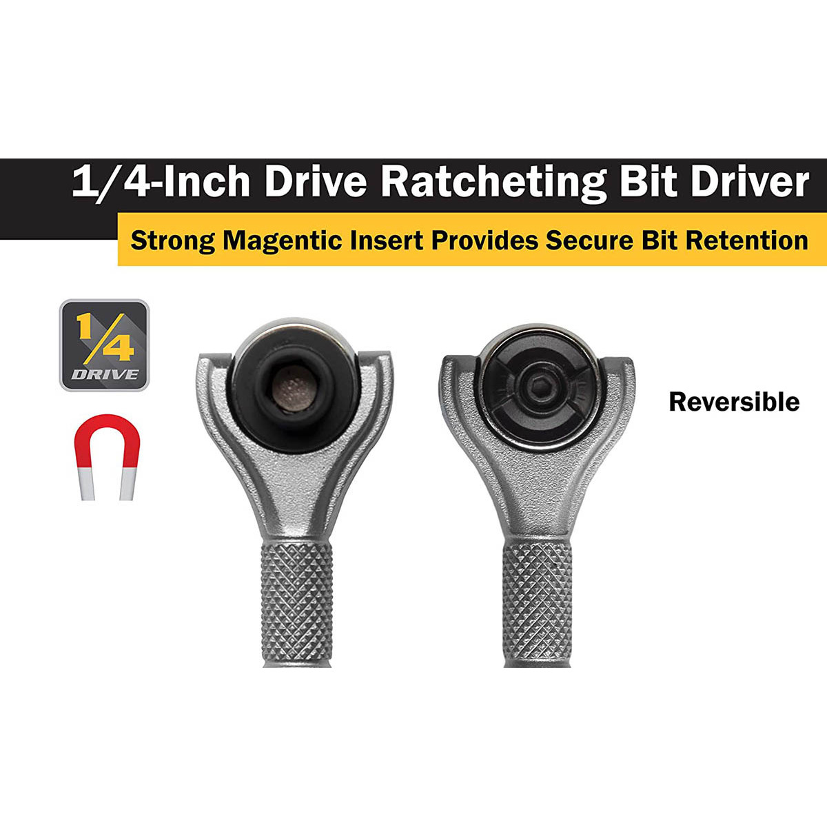 Titan 1/4" Drive Aluminum Swivel Head Micro Ratchet Bit Driver Silver