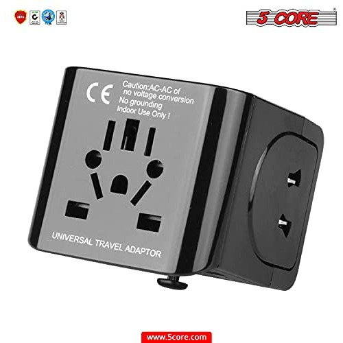 Charger Universal Adapter Multi Outlet Port 3 USB Phone Power All in One Multi Cable Multiple Phone Charge Wall Plug (Black) 5 Core UTA 3USB BLK