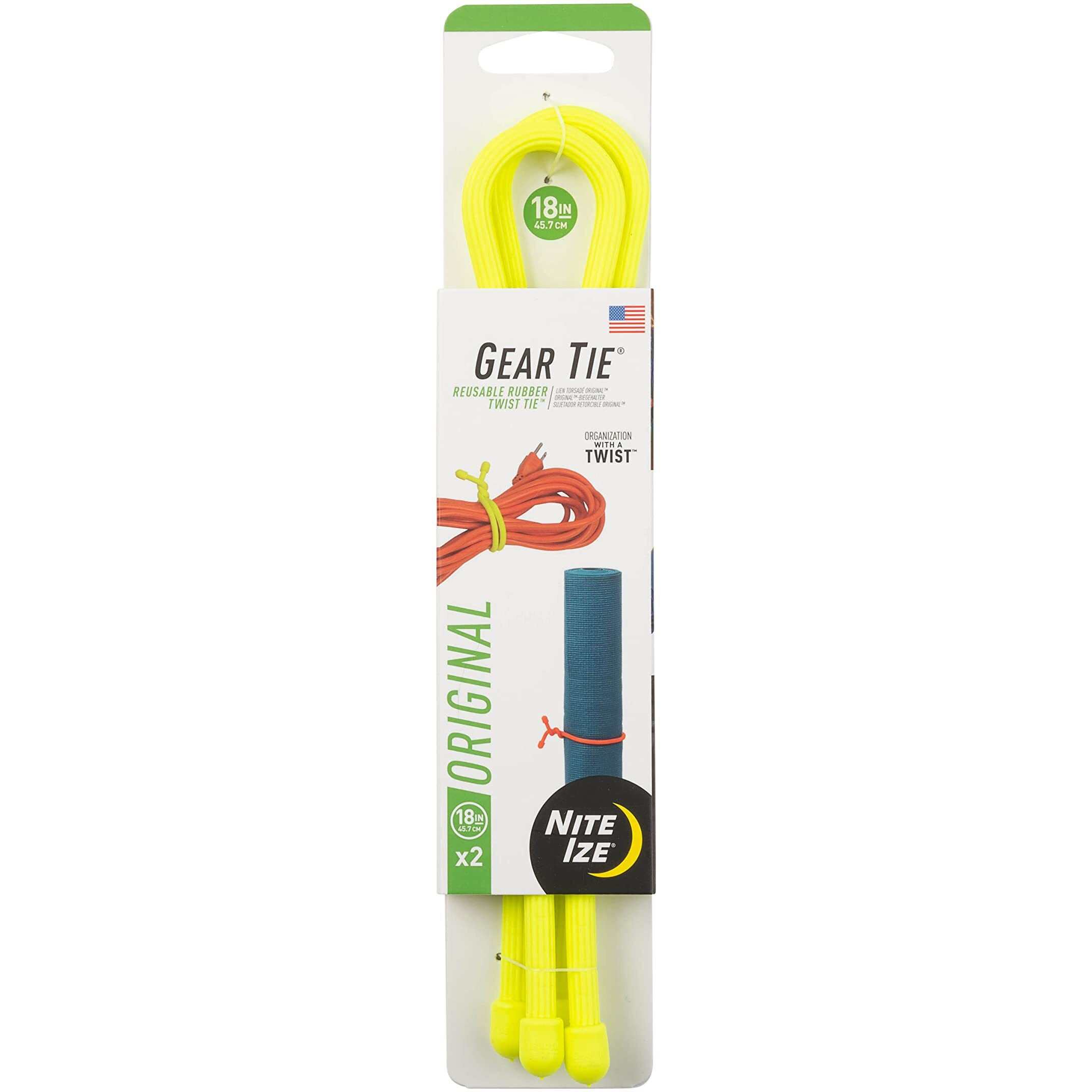 2023 NIT IZE Gear Tie Reusable Rubber Twist Tie 18 in. - 2 Pack - Neon Yellow, GT18-2PK-33, MAP 6.29