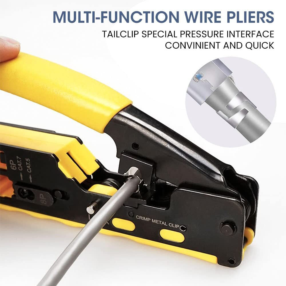 RJ45 Crimp Tool Pass-Through Crimper for Cat6a Cat6 Cat5 Cat5e 8P8C Modular Connector Ethernet All-in-one Wire Tool